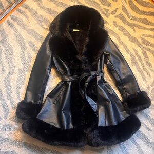 Faux leather black trim balletcore coat
